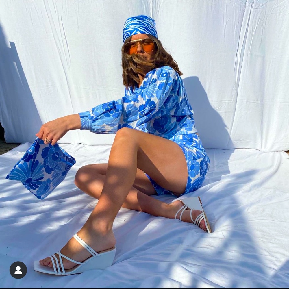 Zara Blue & White Floral top with shorts